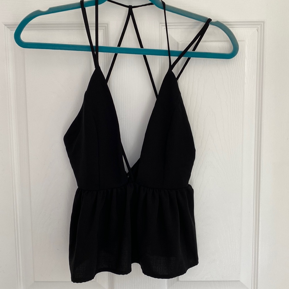 Silence + noise black strappy ruffle top
